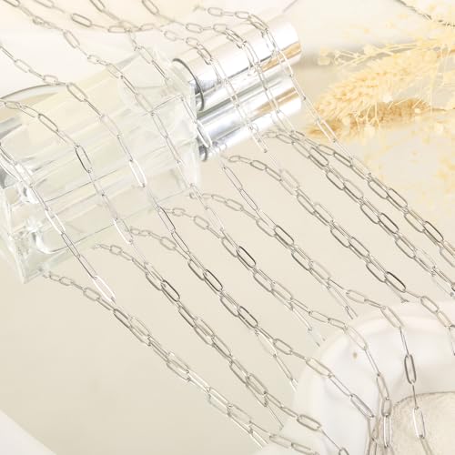 16Ft Stainless Steel Paperclip Chain for Jewelry Making, 4.5mm Width Silver Paper Clip Link Chains Roll for DIY Necklace Bracelet Craft Jewelry Making Supplies with Lobster Clasps Soft Tape Measure - color: Paperclip 4.5mm Silver