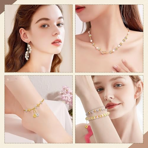 Augshy 700 Pcs Silver and Gold Daisy Flower Spacer Beads for Jewelry Making, Crafts, Hair Beads, Friendship Bracelets, Birthday Party Decorations - style: Flower Style