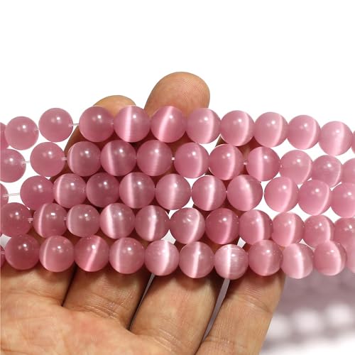MJDCB 30pcs Pink Cat Eye Stone Beads 12mm Round Crystal Loose Bead for Jewelry Making DIY Bracelets Necklace - color: Pink, size: 12mm(30pcs)