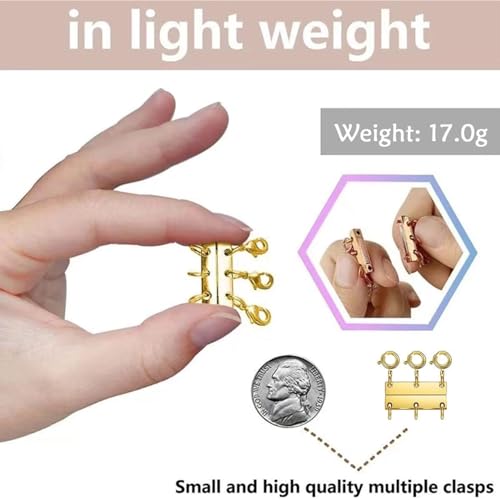 Layering Magnetic Necklace Clasps, Stainless Steel Chain Link Clasps, Multiple Necklace Clasp for Layered Look (2golden+3golden A) - color: 2golden+3golden A
