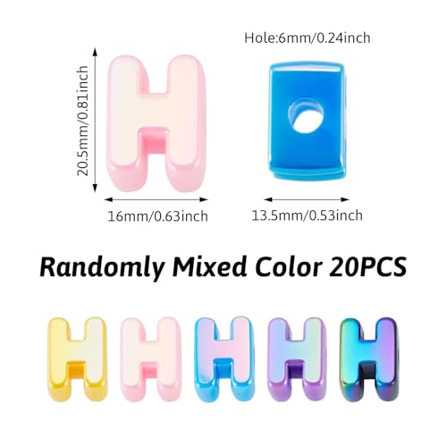 Beadthoven 20pcs Big Letter H Beads Large Hole Bubble Alphabet Acrylic Beads Charm Iridescent Plastic H Shape Loose Chunky Spacers for Jewelry Making Bracelet Necklace Keychains Shoelaces Crafts - color: H