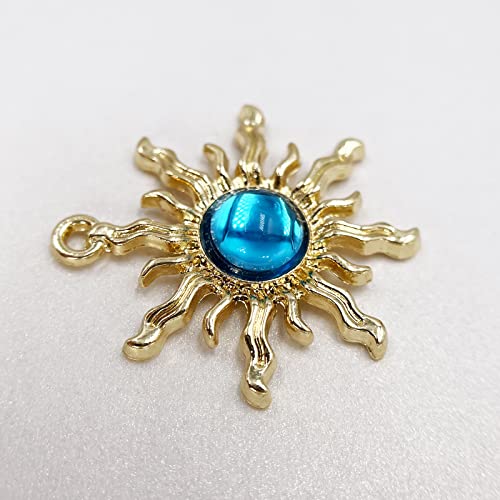 Sun Star Charms Baroque Boho Crystal Gold Plated Resin Gypsy Pendant Alloy for Jewelry Making DIY Craft Bracelet Necklace Earring - color: Sun-Blue-28Pcs