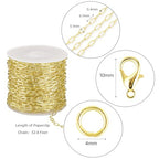 Crisjanggo 32.8 Feet 14K Gold Plated Brass Chains for Jewelry Making Long Craft Link Chain Roll Paperclip Necklace Chains Bulk with Jump Rings Lobster Clasps Extender Chain - color: Paperclip