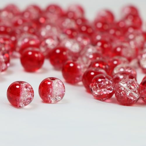 100Pcs 10mm Crackle Glass Beads for Jewelry Making - Round Spacer Crystal Beads Bulk, DIY Craft Supplies for Necklace Bracelet Earrings (Ruby red Transparent) - color: Ruby red Transparent
