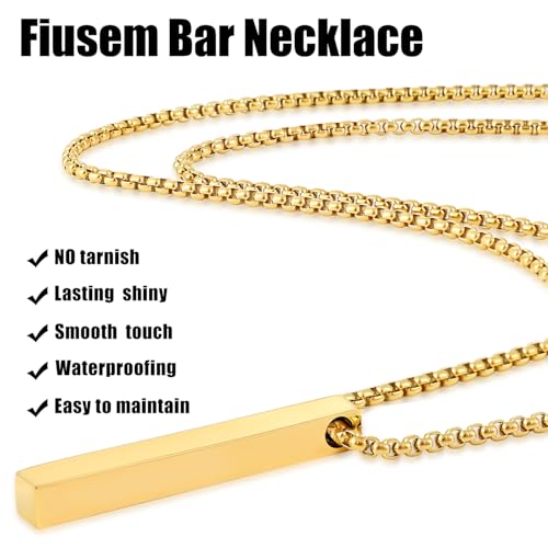 Fiusem Pendant Necklace for Men, Silver Tone/14k Gold Plated/Black Mens Pendant Necklaces with 2.5 mm Box Chain, Stainless Steel Bar Chain, 18-28 Inches - color: gold, size: 20 Inches, style: Pierced Rectangle
