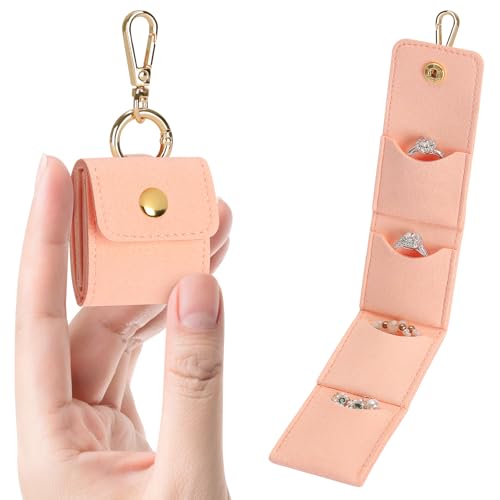KUKUVR Mini Jewelry Holder Pouch with Keychain, Portable Travel Jewelry Organizer Box for Rings Earrings Necklace Stud, Small Velvet Jewelry Storage Bag for Gym Women (Pink) - color: Pink