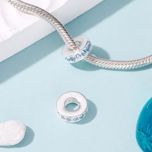 925 Sterling Silver Spacer Charm Bead with Clear CZ for Pandora Charms Bracelets - color: 4PCS Light Blue Stopper