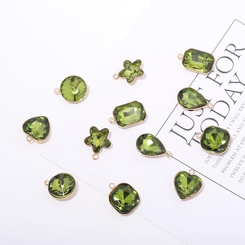 Song Xi Red Shape Random Charms For Jewelry Making Clear Crystal Charms Pendants Bracelets Necklace Earrings Bulk Keychain Arts And Crafts Diy Birthday Gifts For Women AB Color 12pcs - color: Random Shapes - Yellowish Green