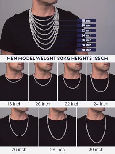 Bandmax Solid 1.5mm/2mm/3mm/6mm Rope Chains for Men Women 14K Gold Plated/Black Plated Stainless Steel Twist Chain 16-30 Inches, with Gift Box - color: 10 6MM Steel