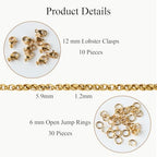 Jabogrii 16.4 Feet Gold Stainless Steel Jewelry Making Chain Bulk Craft Twisted Chain on Spool with Lobster Clasps and Jump Rings for Jewelry Making - color: Twisted Gold