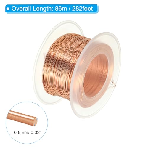 PATIKIL 282.15 Feet Solid Bare Copper Wire,24 Gauge 99.96% Pure Copper Wire 0.5mm Soft Beading Wire Metal Plant Stem Ties for Jewelry Craft (86m) - size: 0.5mm x 282.15ft