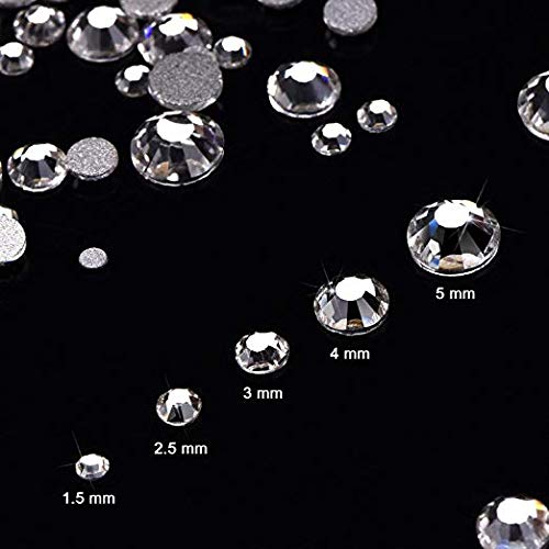 AD Beads 1440 Pieces Mixed Size No Hotfix Glue on Quality Glass Flatback Rhinestones Round Crystal Gems (01 Crystal) - color: Crystal 01
