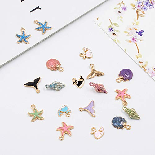 AUEAR, 30 Pack Ocean Starfish Conch Seashell Enamel Charms Pendants for DIY Jewelry Making (Ocean Style 2) - color: Ocean Charms 2, size: 30 Pack