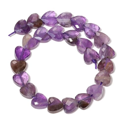 22pcs Faceted Heart Stone Beads Natural Amethyst Bead 8mm Crystals and Healing Stones for Jewelry Making Supplies,Friendship Bracelet Kit,Love Gifts - color: Amethyst