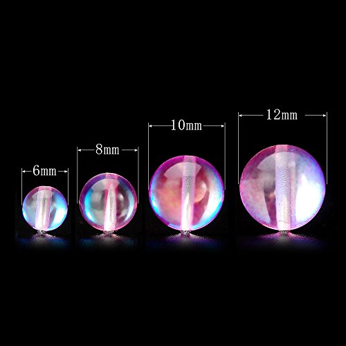 RUBYCA Round Moonstone Crystal Glass Beads Aura Iridescent for Jewelry Making (1 Strand, 8mm, Pink) - color: Pink, size: 8mm