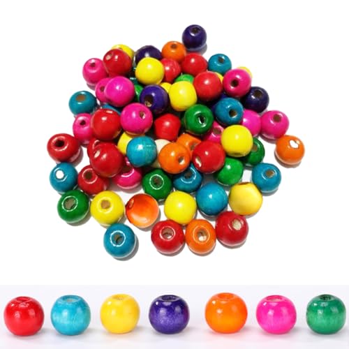 210pcs Colored Wooden Beads, Large Hole Round Natural Wood Beads Bulk for Jewelry Making Braiding Macrame DIY Craft (14mm) - size: 14mm