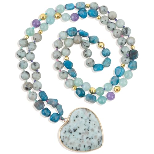 Long Necklaces for Women Boho, Oval Waterdrop Turquoise Pendant, Natural Stone Beaded, Handmade,Vintage & Elegance, Boho Fashion Charm Beaded Necklace for Women - style: N-TianshanBlueStone