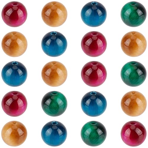 40PCS 8MM Tiger Eye Gemstone Beads with Hole Natural Round Stone Energy Pink Blue Green Smooth Polished Loose Spacer Bead Bulk for Jewelry Making Earrings Bracelets Necklaces DIY Crafts - size: 8mm 40pcs