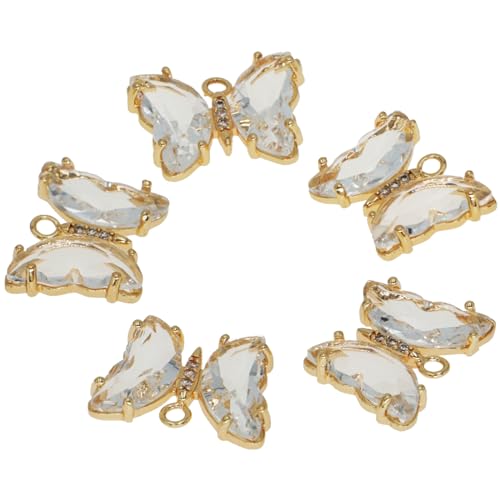 Crystal Zirconia Gold Plated Brass Charms for Jewelry Making Bracelet Necklace Earring Pendant Craft Supplies DIY Accessories - color: Butterfly-White-5Pcs