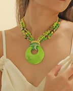 Coiris Shell Pendant Statement Strand Necklace for Women Boho Multi Beads Natural Stone Colorful Necklace Bohemian Handmade Chunky Shell Beaded Collar Jewelry for Women - color: Green