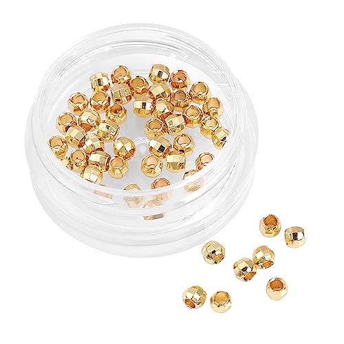 BEADIA 14K Gold Plated Laser Round Spacer Beads 3x3mm 50pcs for Jewelry Making Findings Non Tarnish - color: 14K Gold, size: 3mm Laser