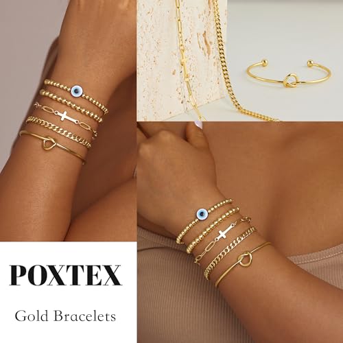Gold Bracelets Set for Women Stack, Chunky Thick Bracelets Stack for Women Trendy, Simple Dainty Thin Gold Plated Cuff Stackable Bracelets With Beaded Cuban Paperclip Snake Rope Bangle Hand Chain Jewelry - style: Style 13-gold