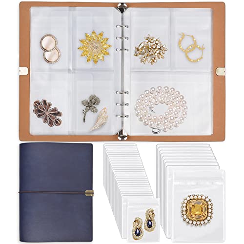 ChezMax Jewelry Organizer, Jewelry Storage Book with Pockets, Foldable Earrings Travel Album, PU Leather Accessories Holder Booklet for Necklace Rings (64 Grids+64 Anti-Oxidation PVC Bags) Blue - color: D-Blue