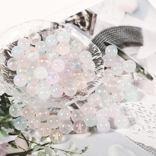 120Pcs Glass Round Beads 10mm Transparent Ink Wash Dye Sprinkled Gold Scattered Beads Handmade DIY Bead Material Bracelet Accessories - color: Transparent