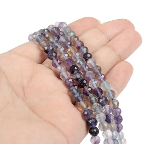 6mm Rainbow Fluorite Faceted Gemstone Round Loose Beads Strand 15.5-16" DIY Jewelry Making - color: Rainbow Fluorite