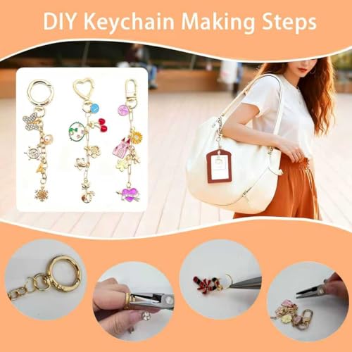 Thmxit 537PCS Charms Lip Gloss Keychain Making Kit, Bag Charm Kit Including 198 Charms, 24 Keychain Clips, 25 Extender Chains, Jewelry Plier Jewelry Making Kit for DIY Keychains Making Supplies