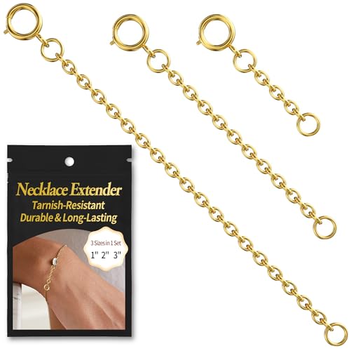 Bonison Necklace Extender Gold - 18k Gold Plated Chain Extenders for Necklaces, Necklaces Bracelet Anklet Extenders for Women Jewelry Making (3 pcs Gold 1 2 3 Inch) - color: 3 pcs Gold (1 2 3 Inch)