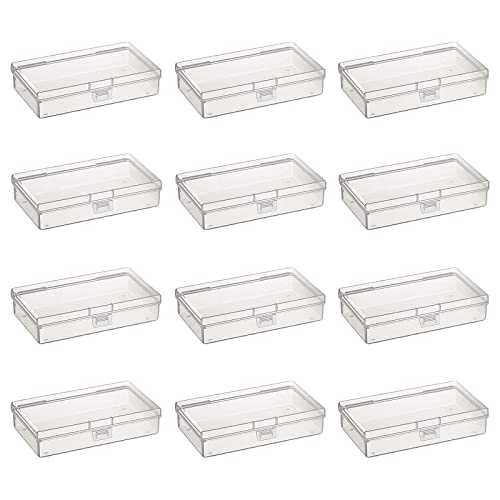 12 Pack Rectangular Clear Plastic Storage Containers Box with Hinged Lid for Beads and Other Small Craft Items (5.7 x 2.95 x 1.18 inch) - size: 5.7 x 2.95 x 1.18 inch