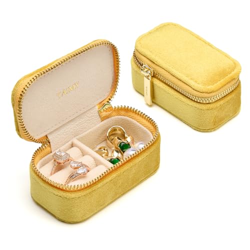TAIMY Small Travel Jewelry Case, Mini Tiny Plush Velvet Jewelry Box for Women and Girls, Pocket Size Jewelry holder organizer for Rings Earrings and Small Items(Yellow) - color: Mini-Yellow