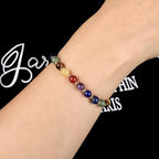 QOGIR 14k gold Handmade Healing Bracelet, Natural Gem Stone Crystal Elastic Gold Bracelet - color: 7 Chakra - Activate The Chakras, size: 6m