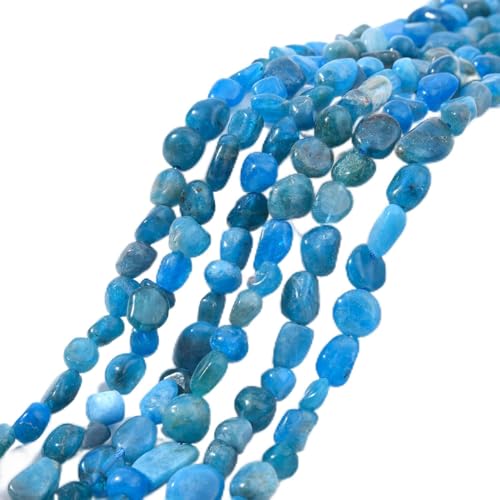 6-8mm Natural Blue Apatite Nuggets Oval Free Tumbled Pebble Semi Precious Gemstone Loose Stone Beads Approx 15.5 inch for DIY Jewelry Making - color: Blue Apatite