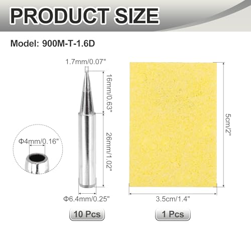 MECCANIXITY Pack of 10 900M Solder Tips Internally Heated Soldering Tips with Cleaning Sponge Pad Replacement Welding Accessories Kit for Electrical Solder Station Tip (900M-T-1.6D) - style: 900M-T-1.6D