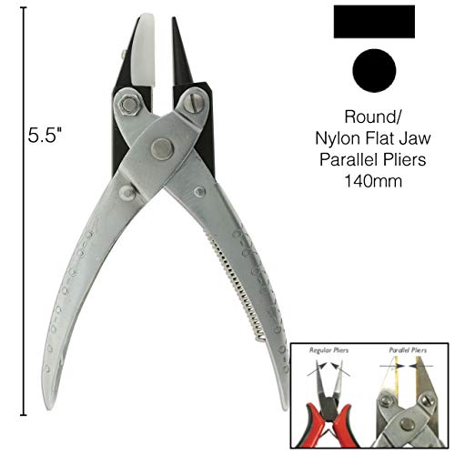 The Beadsmith Round Nose/Nylon Flat Nose Parallel Pliers, 5.5 inches (140mm) Steel Tool for Jewelry Making, with Spring - style: Round/Nylon Flat Jaw - 140mm