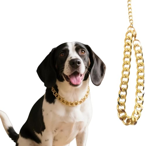 Gold Dog Chain Necklace Collar,Fashionable Cuban Link, Adjustable, Lightweight & Durable Metal Decoration (Gold, 9" (Neck Fits 8"-12")) - color: Gold, size: 9" (Neck Fits 8"-12")