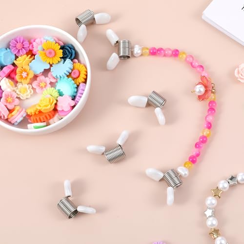 8Pcs Bead Stop for Jewelry Making, Spring Bead Clamps with White Handles Creative Wire Ends Beaded Clip Jewelry Making Tool to Prevent Beads from Falling for Handmade Bracelets and Necklace
