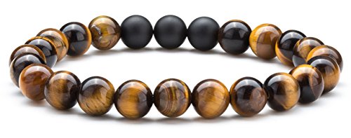 Hamoery Men Women 8mm Tiger Eye Stone Beads Bracelet Elastic Natural Stone Yoga Bracelet Bangle - color: Tiger Eye Matte-21003
