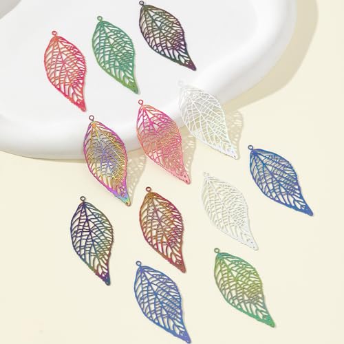 Dazzling Colorful Filigree Charms Hollow Out Multicolor Geometric Filigree Pendants for DIY Jewelry Making Earrings Necklaces Components - color: Leaf-1