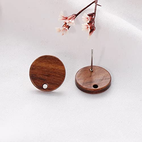 DoreenBeads 30Pcs Natural Wooden Stud Earrings Posts with Loop for Jewelry Making- 15mm Round Wood Earring Posts with Ear Backs for Women Girls DIY Earring Making Personalized Jewelry Findings - color: Round