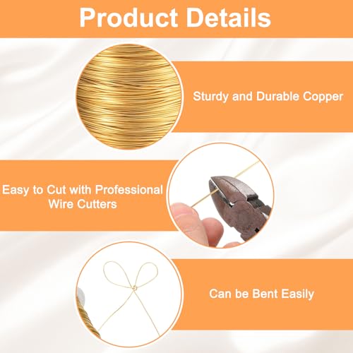HARFINGTON Wire 328ft Length 26 Gauge Copper Craft Jewelry Wrapping Wire Tarnish Resistant Beading for Jewelry Making Supplies Crafting, Bright Gold - color: Bright Gold