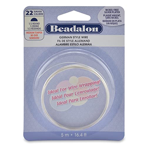 Beadalon German Style Wrapping Wire, Half Round, Tarnish Resistant Silver Plated, 22 Gauge, 5 m / 16.4 ft - color: Silver Plate, size: 22 gauge/.025 In-5 m/16.4 ft