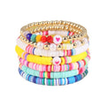 COLORFUL BLING 5-12Pcs Bohemian Love Heart Bead Bracelets for Women Vinyl Disc Heishi Surfer Stackable Stretch Bracelet Summer Beach Boho Jewelry - color: 7pcs half colorful