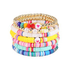 COLORFUL BLING 5-12Pcs Bohemian Love Heart Bead Bracelets for Women Vinyl Disc Heishi Surfer Stackable Stretch Bracelet Summer Beach Boho Jewelry - color: 7pcs half colorful