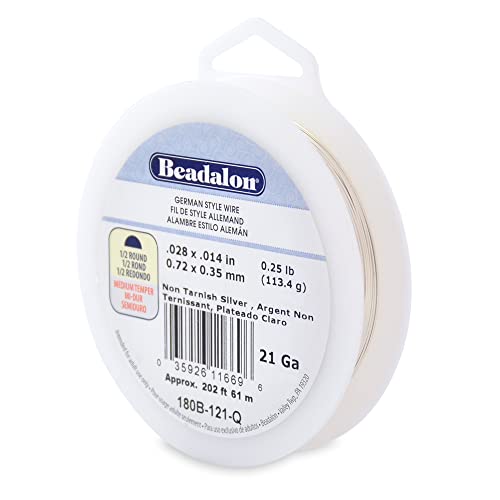 Beadalon German Style Wrapping Wire, Half Round,Tarnish Resistant Silver Plated, 21 Gauge, 80 ft - color: Silver Plate, size: 21 gauge/.028 In-Approx. 80 ft