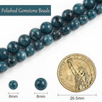 Stone Beads, 60pcs Blue Apatite, 6mm Round Loose Beads for Jewelry Making, Bracelets, with Bag, String & Card - color: Blue Apatite, size: 6mm