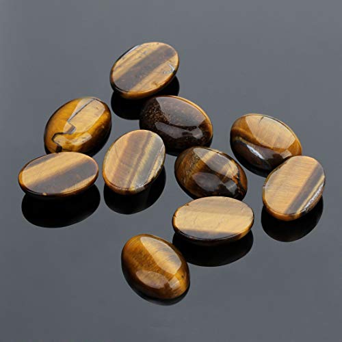 10pcs Yellow Tiger Eye Stone Oval Cabochons Stone Jewelry Round Flat-Back Design No Hole Beads Half Round Charms for Jewelry Making (10x14mm) - size: 10x14mm