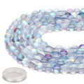 70PCS Natural 8MM Healing Gemstone, Synthetic Frosted Mermaid Energy Stone Round Loose Beads, Semi-Precious Crystal Beads with Free Elastic String for Jewelry Making DIY - color: Frosted Mermaid